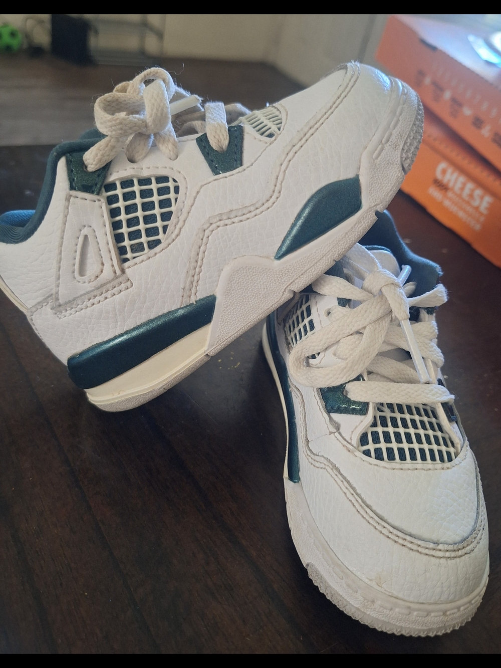 Jordan Kids White and Teal/Green Retro Sneakers